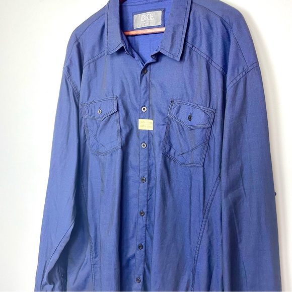 NWT BKE Buckle Easy Care Casual Navy Blue Button Down Shirt Mens XXXL 3XL Work - Picture 5 of 12